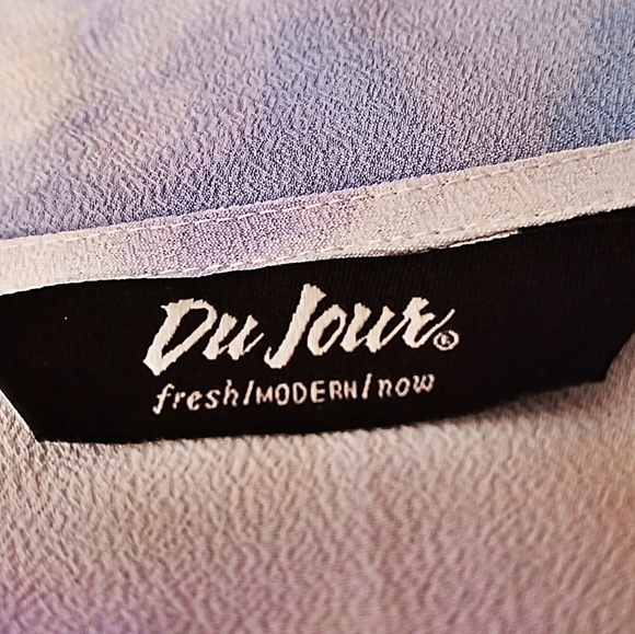 Du Jour Lg White and Gray Tie Dye Square Ruffled Neckline Swing Hem Nwot Blous - Picture 6 of 10